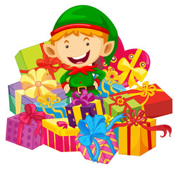 Christmas theme with elf and many presents