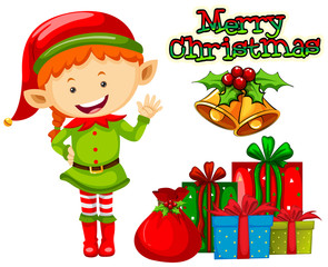 Naklejka premium Christmas theme with elf and presents