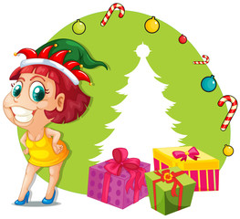 Obraz na płótnie Canvas Christmas theme with girl and presents