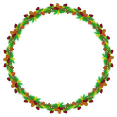 Round frame with decorative pine cones. Vector clip art.