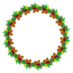 Round frame with decorative pine cones. Vector clip art.
