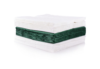 white and green napkins  on the white