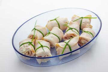 Turkey roulade with potato cheese and bacon