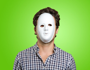 man with world globe for trip over green background