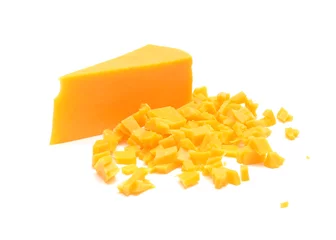 Gordijnen cheddar cheese isolated on white background © annguyen