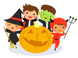 Vector illustration of children in halloween costumes
