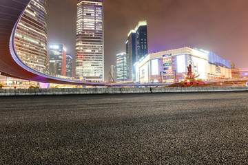 Asphalt roads and the beautiful urban scenery at night in Shanghai,China