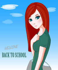 Red-haired girl. Back to school.