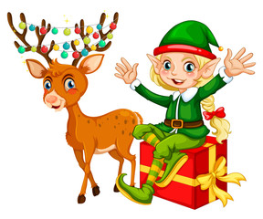 Christmas theme with elf and reindeer