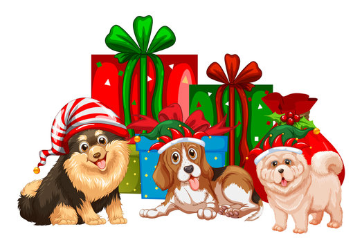 Christmas theme with dogs and presents