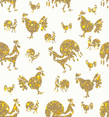 Fototapeta na wymiar Seamless pattern of Golden Roosters. 