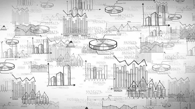 Seamless animation of business, marketing and financial statistic doodle information such as graph chart and diagram moving as background presentation title in 4k ultra HD loop