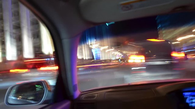 Fast car driving hyperlapse Moscow city center. Night road light. Epic professional hyperlapse 4K footage. Abstract.