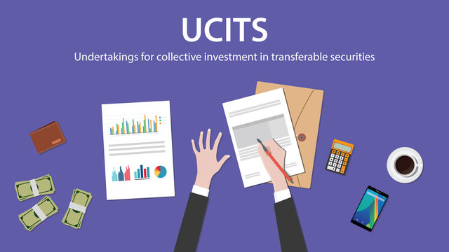 ucit undertakings for collective investment in transferable securities concept with businessman work on paper document  graph chart money and wallet