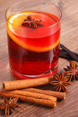 Mulled wine on winter evening with fresh fragrant spices