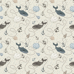 Vector whale seamless pattern
