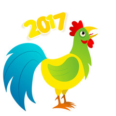 Vector funny cartoon rooster singing symbol of 2017 new year