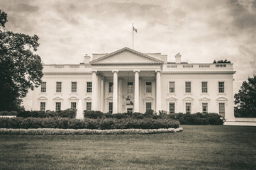 The White House in Washington D.C. at a cloudy day, Executive Office of the President of the United States, old image style - Powered by Adobe