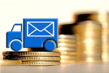 The mail truck in the background of the money .