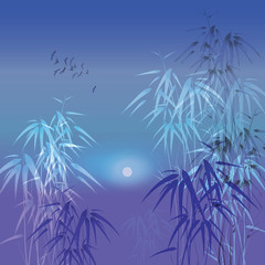 Fototapeta na wymiar Bamboo in moonlight vector background