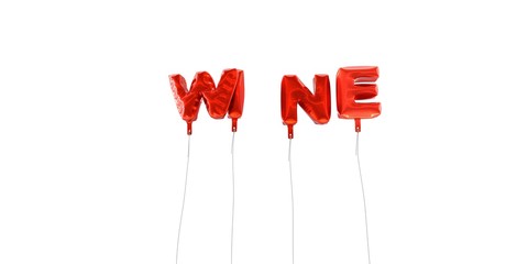 WINE - word made from red foil balloons - 3D rendered.  Can be used for an online banner ad or a print postcard.