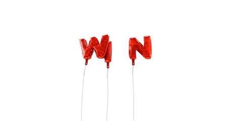 WIN - word made from red foil balloons - 3D rendered.  Can be used for an online banner ad or a print postcard.