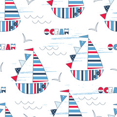 Fototapeta premium Vector illustration with cute sailing ship for kids design