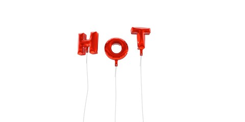 HOT - word made from red foil balloons - 3D rendered.  Can be used for an online banner ad or a print postcard.