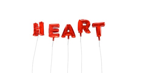 HEART - word made from red foil balloons - 3D rendered.  Can be used for an online banner ad or a print postcard.