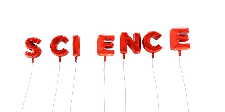 SCIENCE - word made from red foil balloons - 3D rendered.  Can be used for an online banner ad or a print postcard.