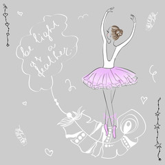 Cute young ballerina dancing on pointe, ballet shoes in flower t © OlgaLim