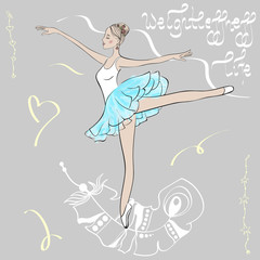 Cute young ballerina dancing on pointe, ballet shoes in flower t © OlgaLim