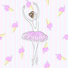 Cute young ballerina dancing on pointe, ballet shoes in flower t