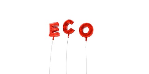 ECO - word made from red foil balloons - 3D rendered.  Can be used for an online banner ad or a print postcard.