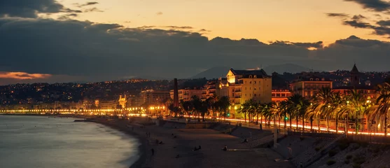 Papier Peint photo autocollant Nice Nice, France: night view of old town, Promenade des Anglais