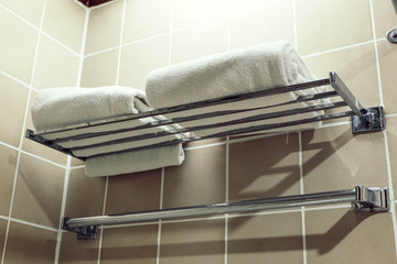 clean white towel stack on a hanger ready to use.color tone effe