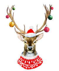 Obraz premium Akwarela jelenia Boże Narodzenie