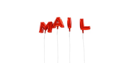 MAIL - word made from red foil balloons - 3D rendered.  Can be used for an online banner ad or a print postcard.