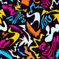 Graffiti bright psychedelic seamless pattern on a black background vector illustration