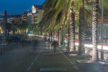 Fototapeta na wymiar Nice, France: night view of old town, Promenade des Anglais