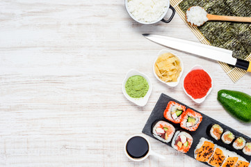 Sushi Rolls with Nori and Copy Space