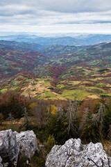 Fototapeta premium Meadows and rolling hills in autumn, Bobija mountain, west Serbia
