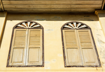 The traditional  wooden windows of ancient house,  Chanthaburi,Thailand.