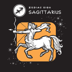 Sagittarius - Astrology Sign. Vector Icon of Zodiac Symbol. Traditional image of Centaur in Graphic Style.