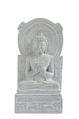 Obraz premium Stone statue of Buddha isolated on white background, smiling buddha