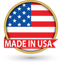 Made in the USA golden label with flag, vector illustration
