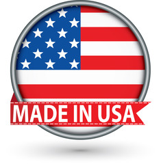 Made in the USA silver label with flag, vector illustration