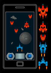 Vector game assets for mobile space shooter
