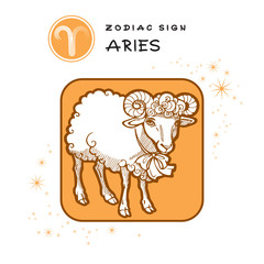 Aries - Zodiac Sign. Vector Icon of Zodiac Symbol. Traditional Illustration of Cute Sheep in Graphic Style.