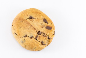 Chocolate chip cookie on white background